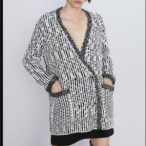 BNWT Zara double breast black and white cardigan sweater M